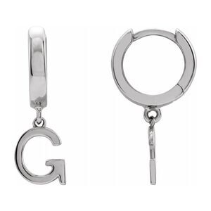 Single, 14k White Gold Initial G Dangle Hoop Earring, 7.25 x 21mm